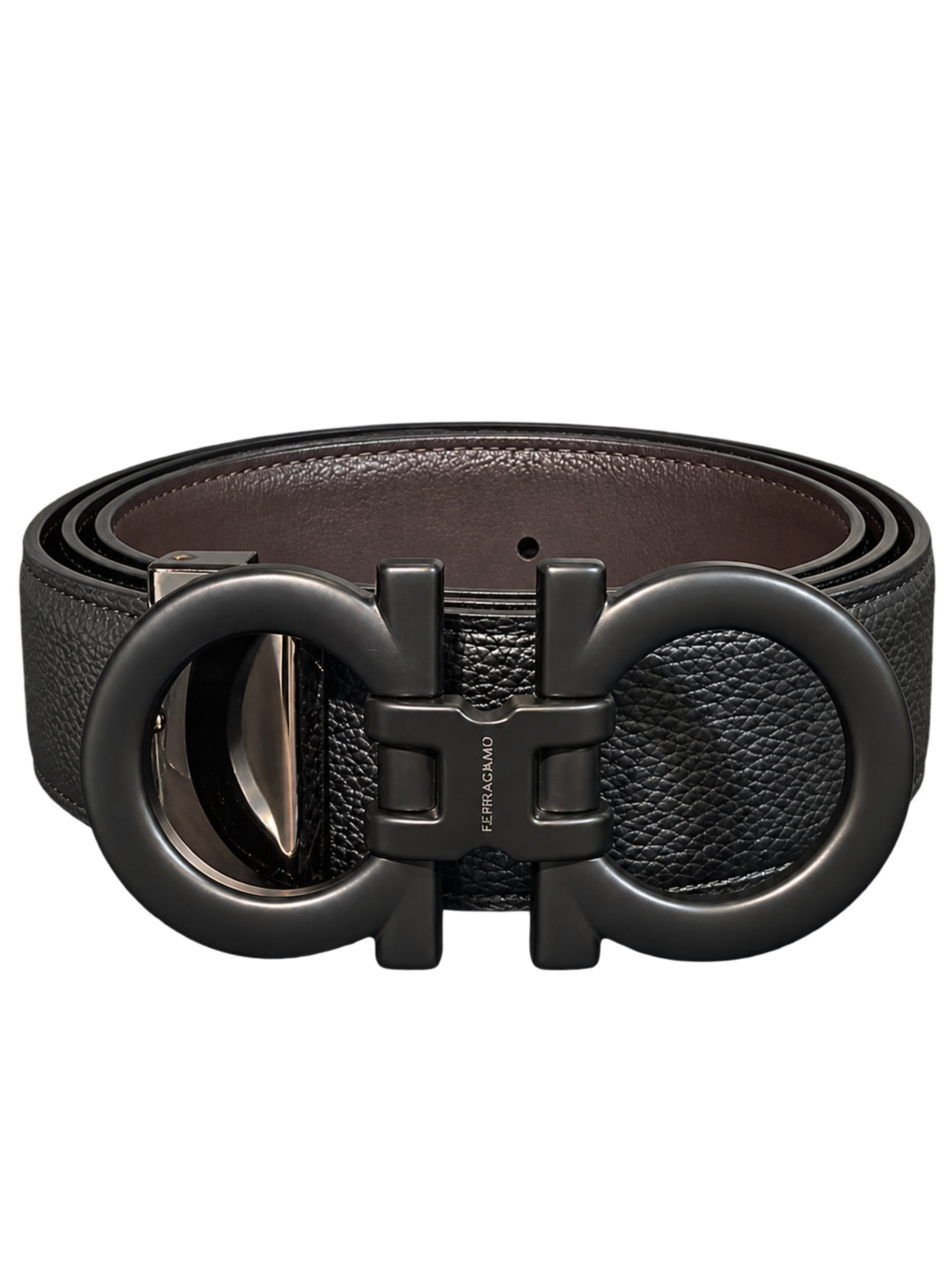 Cinturon Ferragamo Negro con Cafe Hebilla Negra