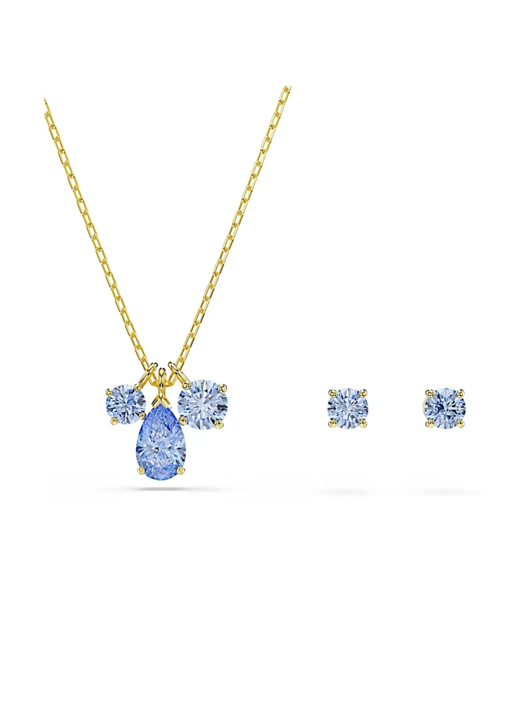 Set Aretes y Collar Dorado con piedra Azul Swarowski