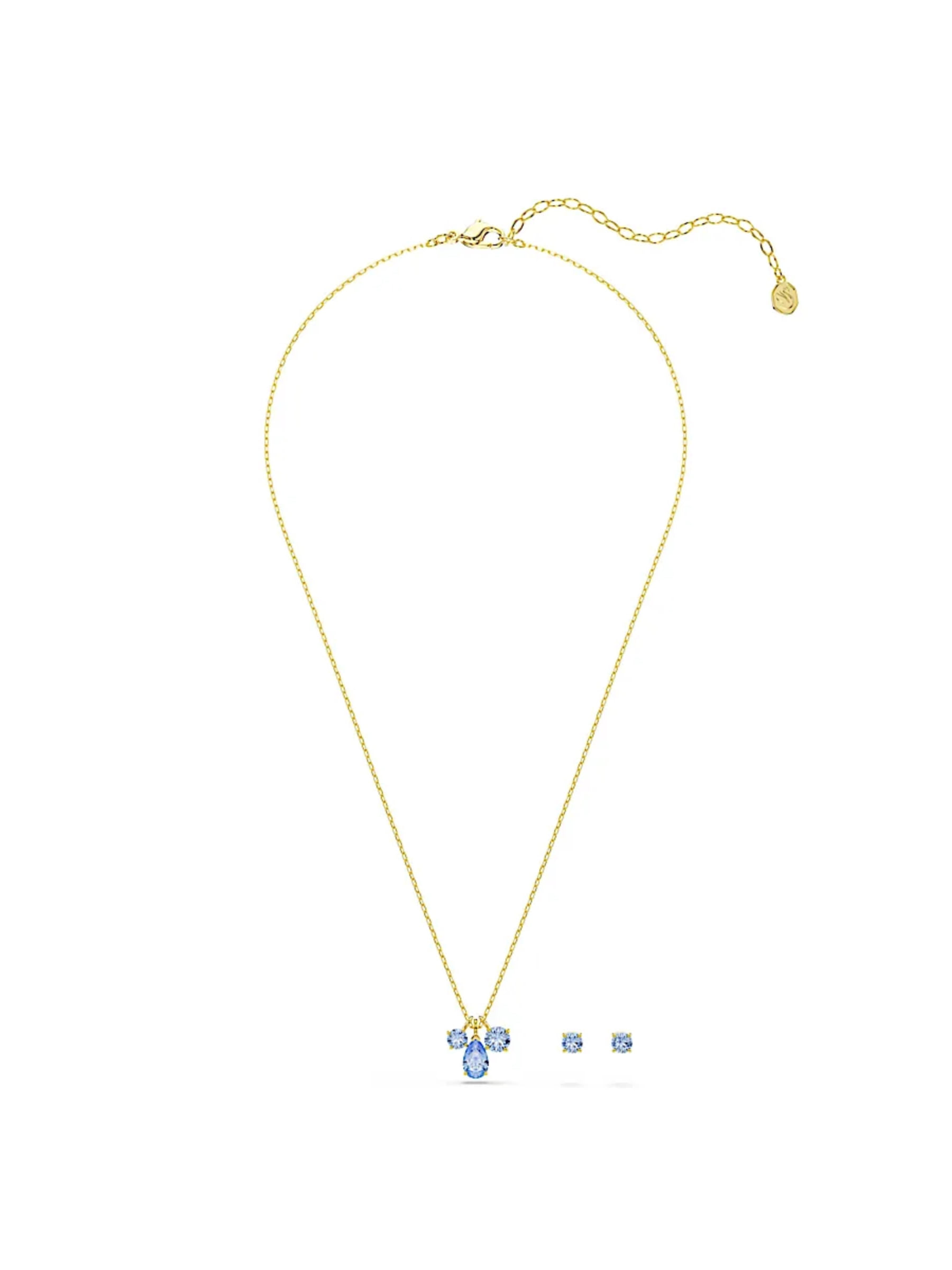 Set Aretes y Collar Dorado con piedra Azul Swarowski