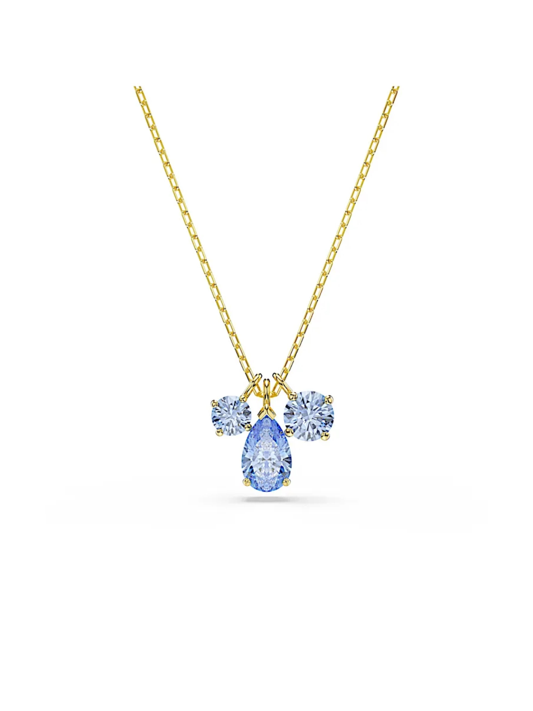 Set Aretes y Collar Dorado con piedra Azul Swarowski