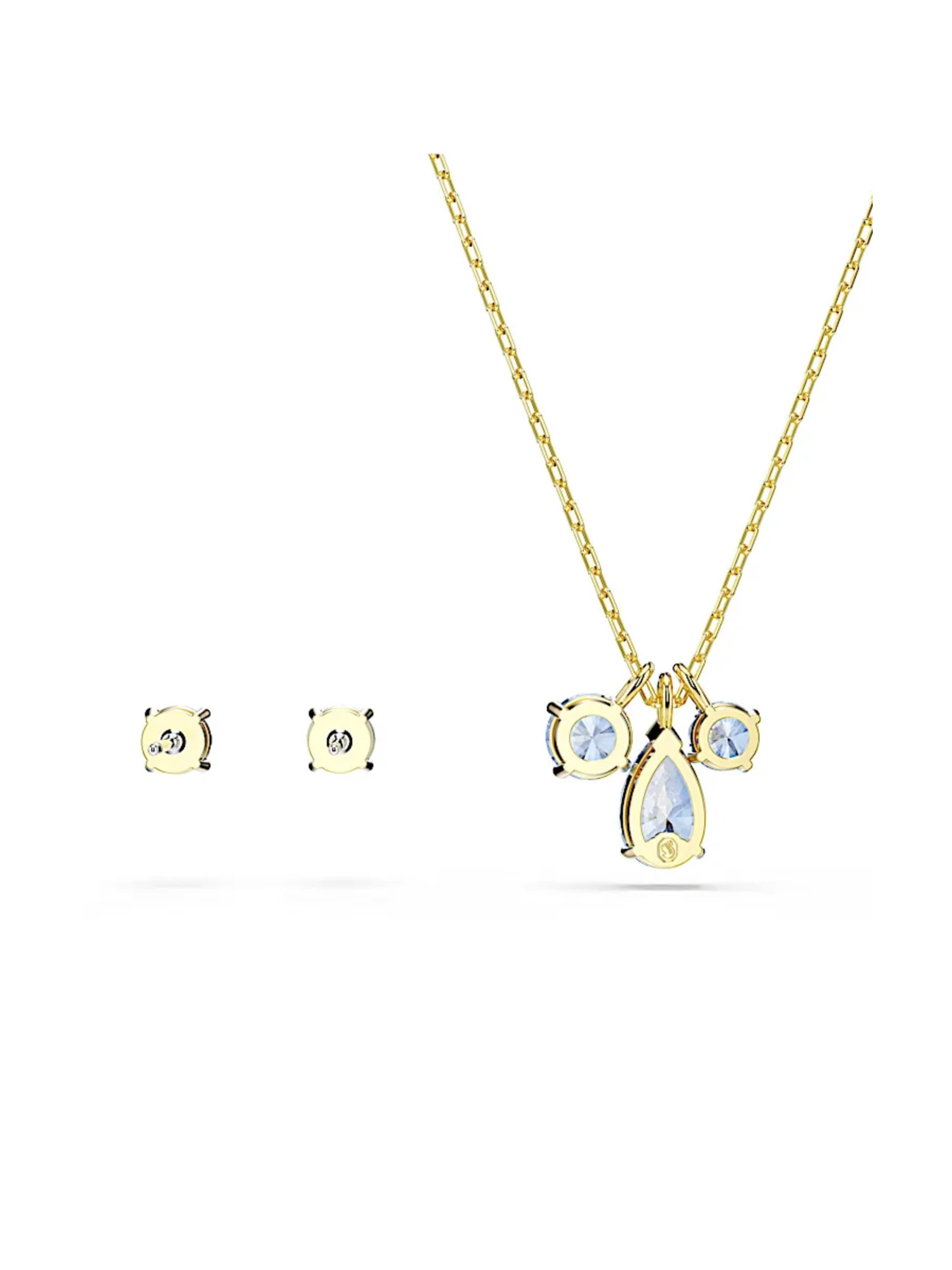 Set Aretes y Collar Dorado con piedra Azul Swarowski